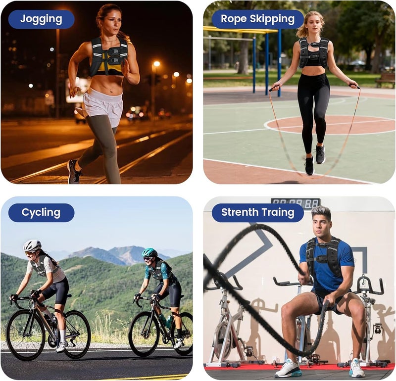 Zikopomi سترة وزن للنساء والرجال، 6lb/8lb/12lb/16lb/20lb/25lb/30lb سترة وزن مع خطوط عاكسة للتمرين، تدريب القوة، الجري، اللياقة البدنية، بناء العضلات، فقدان الوزن، سترة الركض. - Image 4